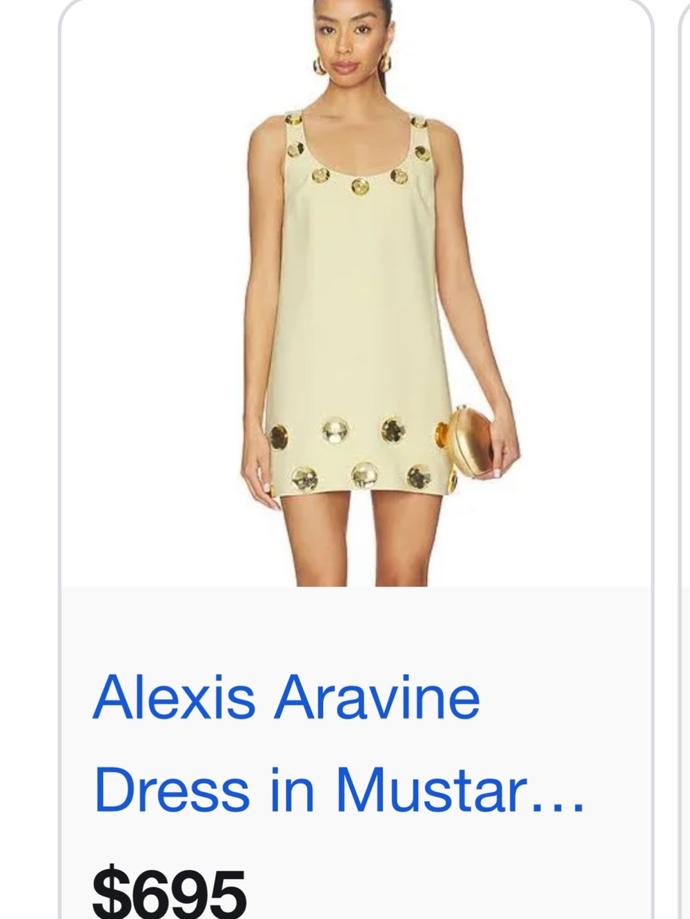 Alexis Pale Mustard Mini Dress with Gold Disc Accents